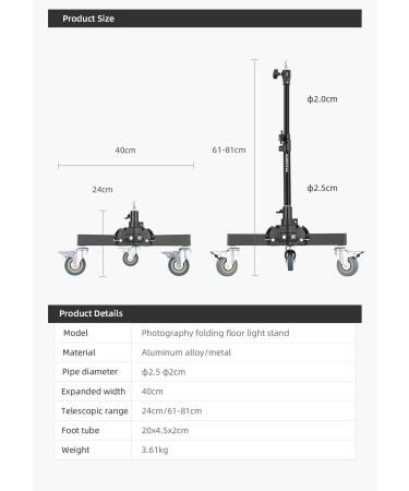 AMBITFUL 61-81cm/21-31.9 Professional Folding Floor Light Stand with Wheels - Buy Online on SooperMarket.com