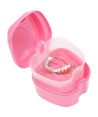 Retainer Case Portable Denture Box Easy-Clean Orthodontic Case Dental Braces Storage for Invisible Aligner False Teeth Container Mouth Guard Case Retainer Cleaner Holder (Pink)