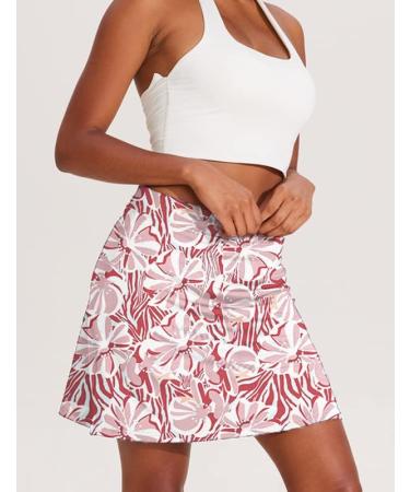 Ekouaer Women's Athletic Skorts - Pink Floral X-Large - Lightweight Golf & Tennis Skirt with Inner Shorts and Pocket for Running & Workout - Sports Skorts - Buy Online on SooperMarket.com