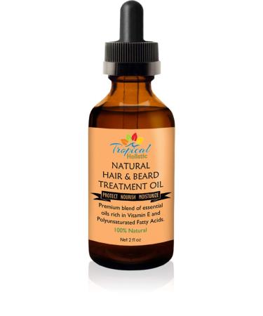 100% Natural Hair Treatment Oil 2 oz - Premium Beard Essential Oil Blend with Argan  Emu  Jojoba  Jamaican Black Castor Oil  Peppermint for Men  Women with Dry  Damaged  Thinning Hair