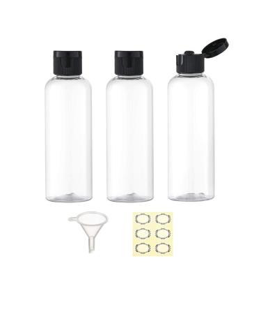 APSTAQEOO 3 x 200 ml plastic travel bottles with hinged lid empty squeezing bottles transparent refillable travel containers with funnel and label for liquids lotion shampoo 3 x 200 ml bottles with folding lock