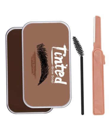 Eyebrow Soap Kit Long Lasting Eyebrow Shaping Wax with Brow Trimmer Brush Brown