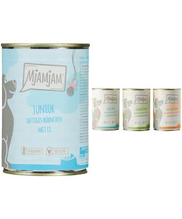 Mjamjam - Premium wet food for dogs - junior juicy chicken with egg & - premium wet feed for dogs - Mix package I - Huhn & duck bundle with wet food dog - Mix package I chicken 400 g (6 Pack)