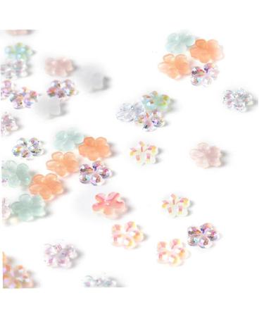 100pcs Flat Back Beads Nail 3D Flower Rhinestones Mix Aurora Five-Petal Flower Charms for Nail Art DIY 6mm