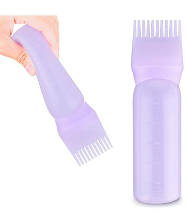 WLLHYF Root Comb Applicator Bottle 6 Ounce Hair Oil Applicator 1 Pack Applicator Bottle Brush with Graduated Scale Hair Root Comb Color Applicator for Hair Dye (Purple)