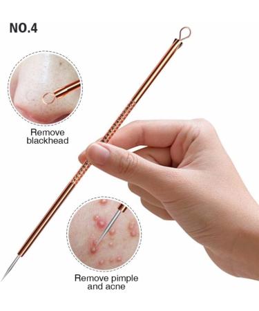 pimple extractor 4PCS/SET Blackhead Removal Tool Pimple Cleansing Tool Kit Stainless Steel Acne Pimple Extractor Acne Remover Tool With Box(Rose Gold) - Buy Online on SooperMarket.com