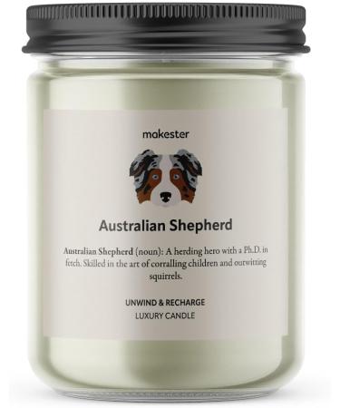 Australian Shepherd Candle - 220g Soy Wax with Vanilla Jasmine & Almond - Perfect Gift for Australian Shepherd Lovers - by Makester - Buy Online on SooperMarket.com