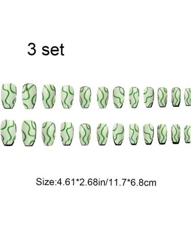 3set Detachable Long Coffin False Nails with Designs Press on Nails Wearable Fake Nail Decor Full Cover Art Tips - Buy Online on SooperMarket.com