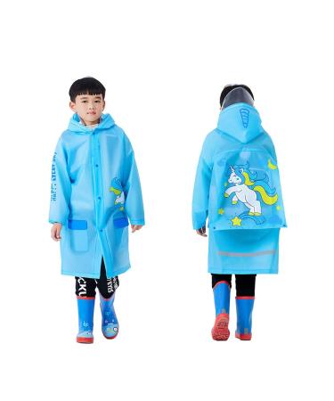 QTECLOR Kids Raincoat Jacket Girl Boy Age 6-13 Year Cartoon Rain Poncho with School Bag Cover Outdoor Camp Cycle
