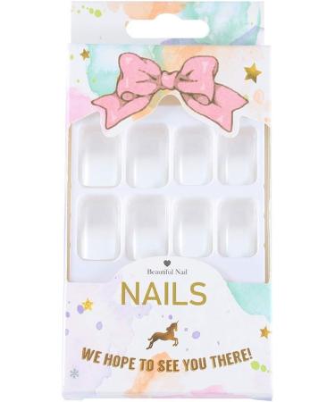 Brishow Coffin False Nails - White Short Gradient Acrylic Press on Nails for Women - 24pcs - Buy Online on SooperMarket.com