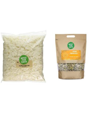 Wholefood Earth Organic Dried Coconut Chips 1 kg | Raw | Certified Organic & Organic Pumpkin Seeds 1kg Raw | GMO Free | Vegan | High Fibre | High Protein | Certified Organic + Pumpkin Seeds 1kg