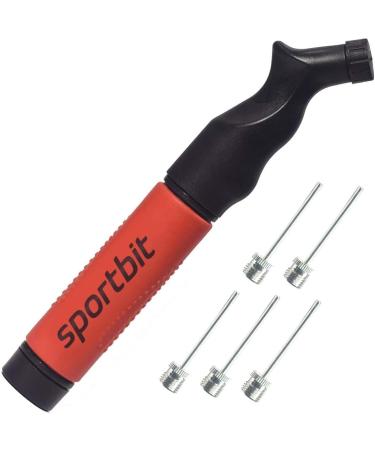 SPORTBIT Ball Pump with 5 Needles - Push & Pull Inflating System - Great for All Sports Balls - Volleyball Pump, Basketball Inflator, Football & Soccer Ball Air Pump - Goes with Needles Set (Red)
