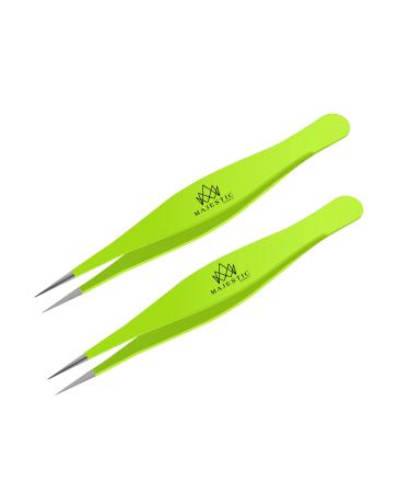 Majestic Bombay Fine Point Tweezers for Women and Men  Splinter Ticks, Facial, Brow and Ingrown Hair RemovalSharp, Needle Nose, Surgical Tweezers Precision Pluckers best tweezers for chin hair Green