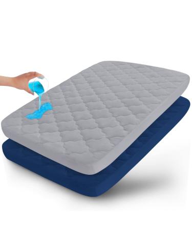 Pack n Play Sheets Quilted Waterproof Protector, 2 Pack Premium Compatible with Pack n Play Pad Cover 39" X 27" fits for Baby Foldable and Playard Mattress, Portable Mini Crib, Gray & Navy Blue
