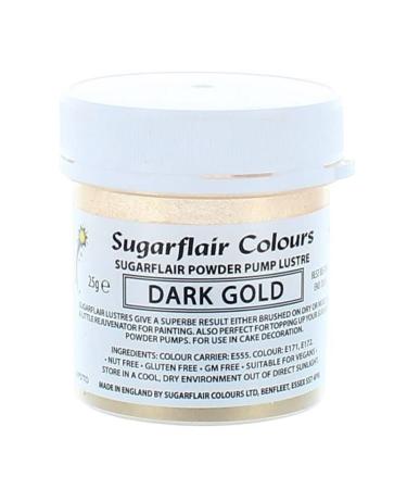 Sugarflair Colours Edible Power Pump Lustre - Dark Gold - Food Colouring Powder Edible Colour Dust Brush On Spray or Add Rejuvenator to Create Eye-Catching Paint Effect - 25g