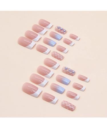 24 Pcs Square Floral Gradient Rhinestone Medium Press on Nails - Elegant Design for Women & Girls - Buy Online on SooperMarket.com