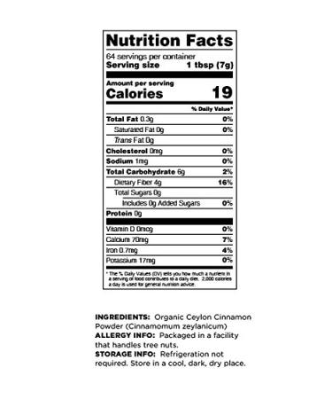 Terrasoul Superfoods Organic Ceylon Cinnamon Powder 16 Oz - Lab-Tested for Authenticity, Premium Quality and Flavor - 1lb Pack - Buy Online on SooperMarket.com