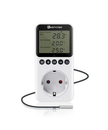 Ketotek digital thermostat socket timer day night temperature controller with timer 230V with sensor for greenhouse terrarium heating cooling temperature -controlled plug kt3200