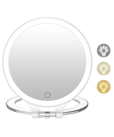 Magnifying Mirror 10X 1X Double Sided Magnification Makeup Vanity Mirror Rechargeable Lighted Mirror with 3 Color Setting Adjustable Rotation LED Vanity Desk Mirror White(Not Include Bag)