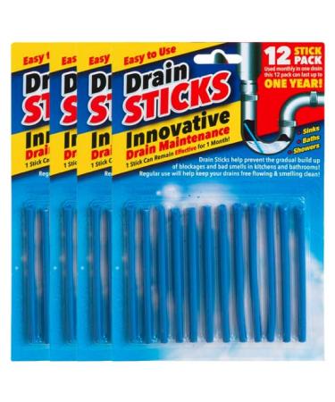 Drain Sticks x48 Easy to Use Fast & Effective Drain Cleaning Sticks for Sinks Baths & Showers - Prevents Build Up Blockages & Bad Smells in Kitchens & Bathrooms