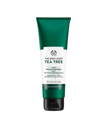The Body Shop Tea Tree 3 in 1 Wash Scrub & Mask Purifying Vegan Skincare For Oily Blemished Skin 4.2 oz 4.20 Fl Oz (Pack of 1)