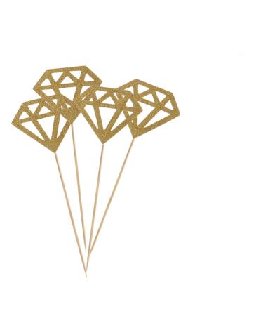 IMIKEYA 50pcs Happy Birthday Cake Gold Diamond Topper Cake Topper Fruit Decor Party Food Picks Gold Trim Birthday Cake Picks Wedding Decoration Fruitcakes Fruit Cake Fudge Take a Bath Baby Golden medium