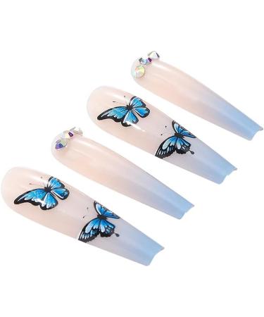 Brishow Butterfly Coffin False Nails - 24pcs French Long Acrylic Stick on Nails, Blue Assortment for Women and Girls - Buy Online on SooperMarket.com