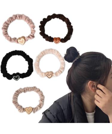 Heart Elastic Hair Ties for Women Girls Heart Hair Scrunchies Non Slip Ponytail Holders Satin Heart Shaped Scrunchie for Women Heart Hair Accessories Elastic Hair Band