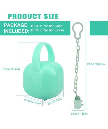 Beiyoule 4 Pack Pacifier Case and Leash Set - Heat Resistant, Sealed Holder (Blue, Pink, Green, Purple) - Buy Online on SooperMarket.com