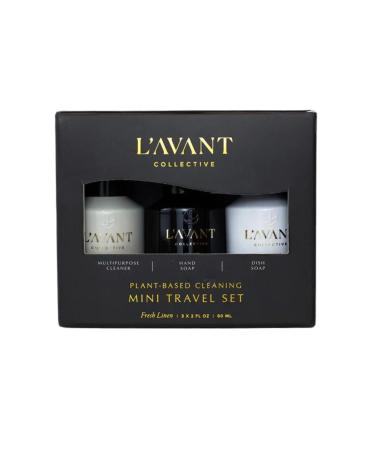 L'AVANT Collective Kitchen Essentials Mini Travel Set Dish Soap Hand Soap Multipurpose Surface Cleaner High Performing Notes of Ylang Ylang Bamboo Lavender Geranium Fresh Linen Scent 3x 2oz