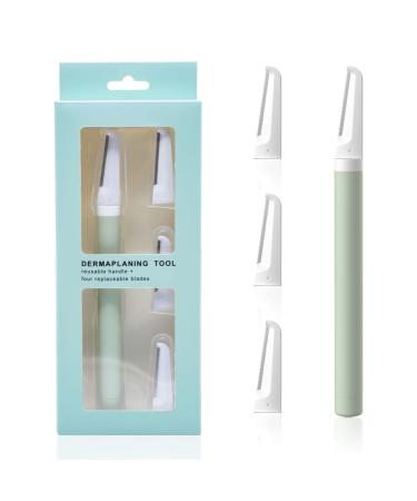 Dermaplaning Tool for Women Face Exfoliation, Durable Eyebrow Razors with 4 Replaceable Blades, Face Razors for Women Peach Fuzz and Dead Skin, Green
