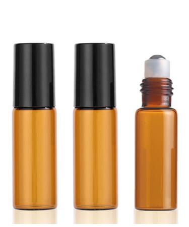 Roll on glass bottles for essential oil - 4PCs brown roll on bottle of empty essential oils roller bottles for essential oils perfume aromatherapy refillable 5 ml