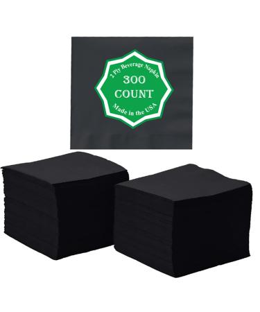 Perfectware 2ply Black Beverage Napkins. 300 Count 2Ply Cocktail Black Napkins. 10 x 10 Black Beverage Napkin. Pack of 300ct