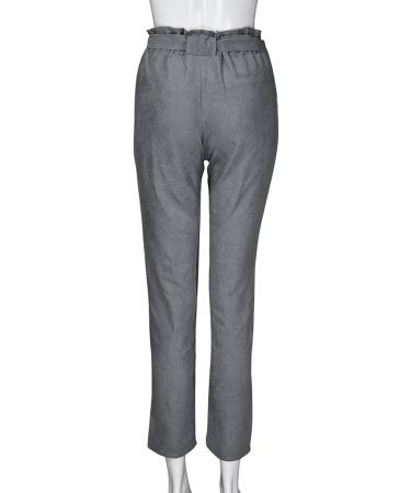 Ronony Ladies Straight Leg Summer Pants - Light Casual Trousers with Bag Hip Belt Regular Fit Comfy Beach Pants - XL Gray - Buy Online on SooperMarket.com