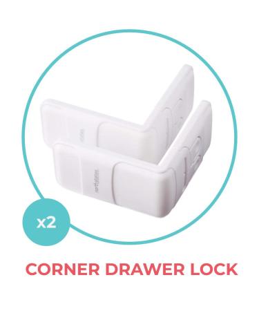 Corner Drawer Locks - Toddleroo by North States (2-Pack White) - No Tools Required Baby Proofing Solution for End Drawers and Filing Cabinets - Buy Online on SooperMarket.com