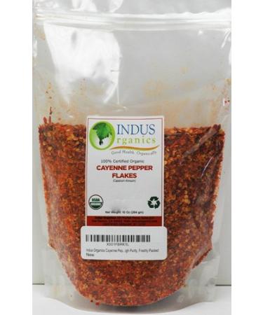 Indus Organics Cayenne Pepper Flakes (40,000 SHU), 10 Oz Bag, Premium Grade, High Purity, Freshly Packed