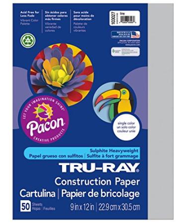 PACON Tru-Ray Heavyweight Construction Paper  Gray  9 x 12  50 Sheets (PAC103027)