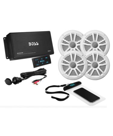 BOSS Audio Systems ASK904B.64 Marine Weatherproof Amplifier and Speaker Package - Full Range 500 Watt Amplifier With Bluetooth Remote, 6.5 Inch 180 Watt Full Range Speakers, No Receiver Needed, Black