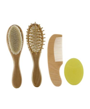 Healeved 4 Pcs Baby Hair Brush Comb Scalp Scrubber Spa Kit Beauty Kits Natural Soft Baby Brush Baby Shampoo Brush Baby Detangler Comb Wool Khaki Children's Bathing Supply Baby Care Set Body