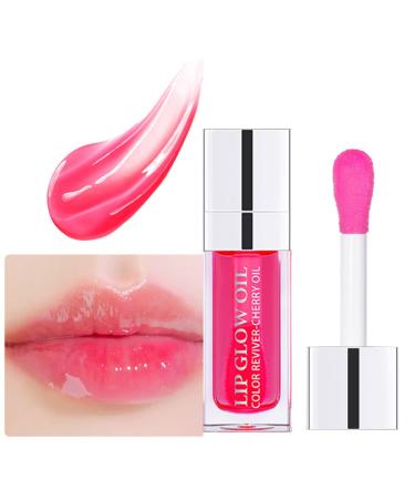 GL-Turelifes Plumping Lip Gloss Oil  Hydrating Lip Gloss Tinted Lip Balm Lip Care Transparent Lip Oil  Lip Glow Oil Non-sticky Glitter Shine Primer Lip Tint Long Lasting Nourishing (015Cherry)