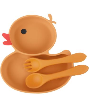 Qshare Baby Suction Plate with Spoon and Fork - Non Slip Silicone Plate for Self Feeding Training - Divided Weaning Plates for Baby Toddler (Yellow) - Buy Online on SooperMarket.com