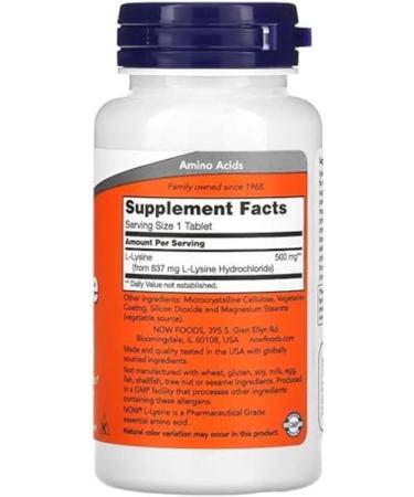 NOW Supplements L-Lysine 500mg Capsules 100 Count - Buy Online on SooperMarket.com
