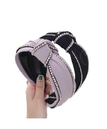 Wiwpar Knotted Headbands for Women Fashion Wide Knot Headband Rhinestone Head Bands Hair Hoop Hair Accessories (Black)