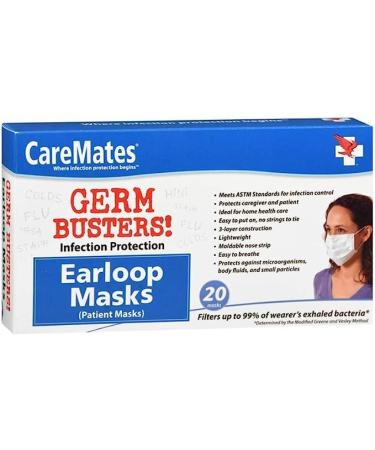 Soft Disposable 3-Ply Elastic Earloop Patient Mask Fluid Resistance 99% Bacterial & Small Particle Filtration Breathable 20-count