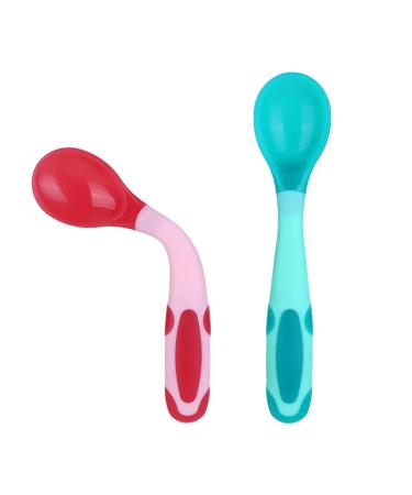 Tomdeks 2PCS baby spoon set child feeding training spoon heat sensitive soft flexible learning spoon feeding spoon