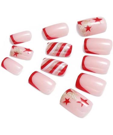 Vatocu Christmas False Nails - Short Red Press on Nails with Snowflakes, Elk, Snowman Design (24pcs) - Acrylic Stick on Nails for Women and Girls - Buy Online on SooperMarket.com