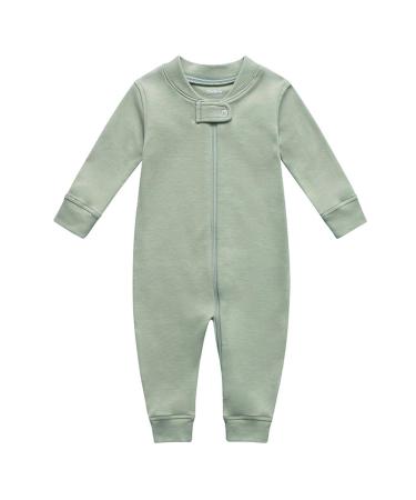 Owlivia Organic Cotton Baby Boy Girl Zip Up Sleep N Play Footless Baby Romper Long Sleeve Baby Pyjama (Size newborn-24 Months) Green 0 Month