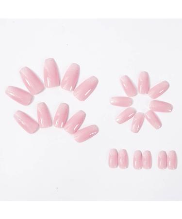 French Tip Long Press On Nails - 24 PCS Coffin Fake Nails | Glossy Pink Nails for Women - Buy Online on SooperMarket.com