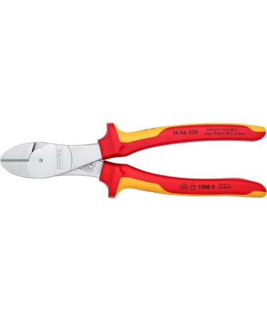 Knipex High Leverage Diagonal Cutter chrome-plated insulated with multi-component grips VDE-tested 200 mm (self-service card/blister) 74 06 200 SB Multi-component Grips Yellow/Red 1000 V 200 mm chrome-plated on self-service card - Buy Online on SooperMarket.com