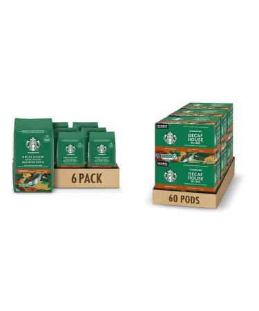 Starbucks Decaf House Blend Ground Coffee Medium Roast 340 Grams (pack of 6) & House Blend Decaf K-Cups Single Serve Keurig Compatible Coffee Pods For Keurig Brewers - 60 Capsules Coffee + K-Cup Pods